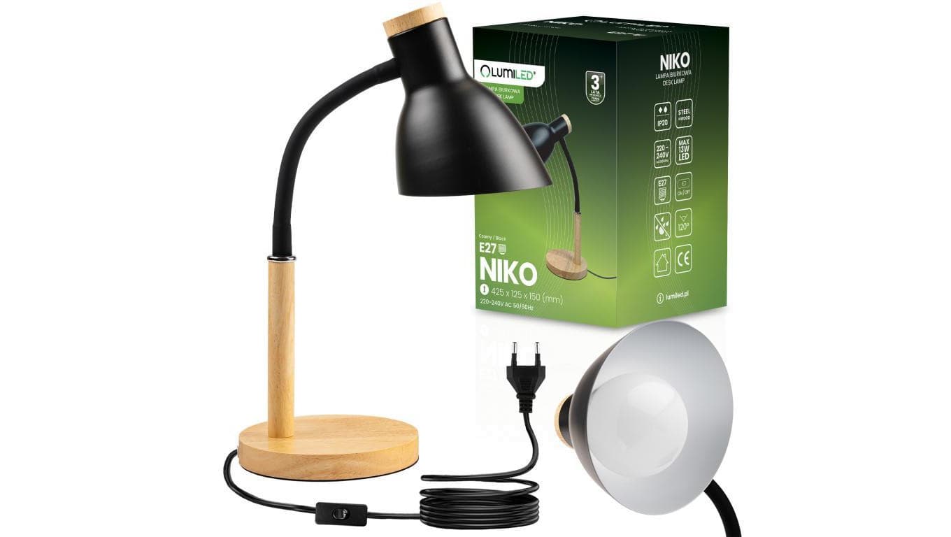 Lampka biurkowa dekoracyjna E27 NIKO Czarna Lumiled
