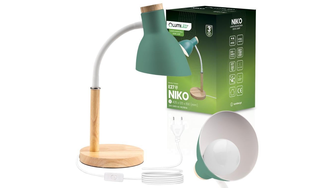Lampka biurkowa dekoracyjna E27 NIKO Zielona Lumiled