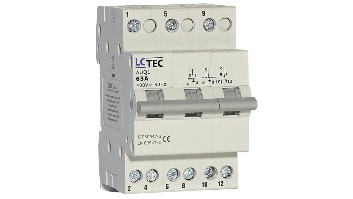 LcTec Przełącznik modułowy 1-0-2 sieć-agregat 2P 63A