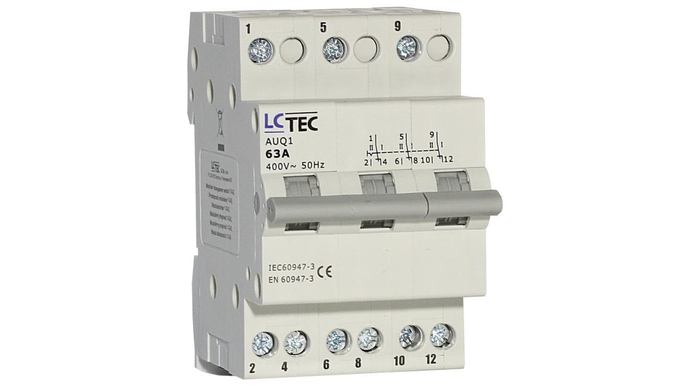 LcTec Przełącznik modułowy 1-0-2 sieć-agregat 2P 63A