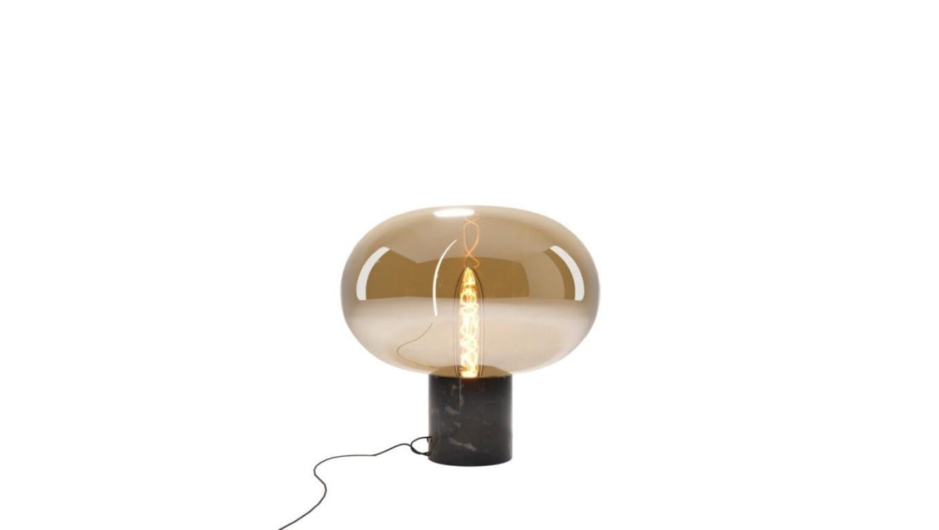 MAXLIGHT T0058 LAMPA STOŁOWA MOONSTONE AMBER GLASS + BLACK MARBLE