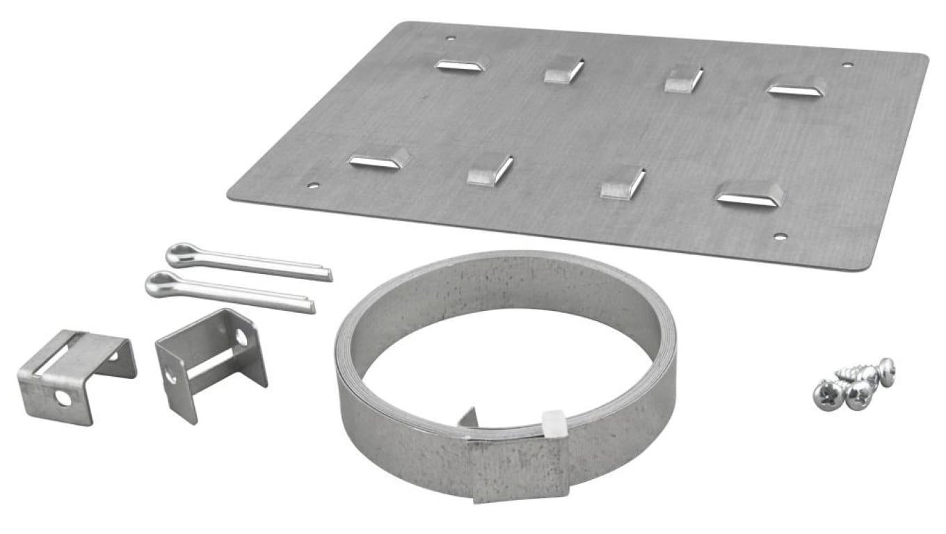 Opaska zaciskowa OZB2 z blachą montażową 194x144mm o montażu obudowy hermetycznej do słupa/masztu