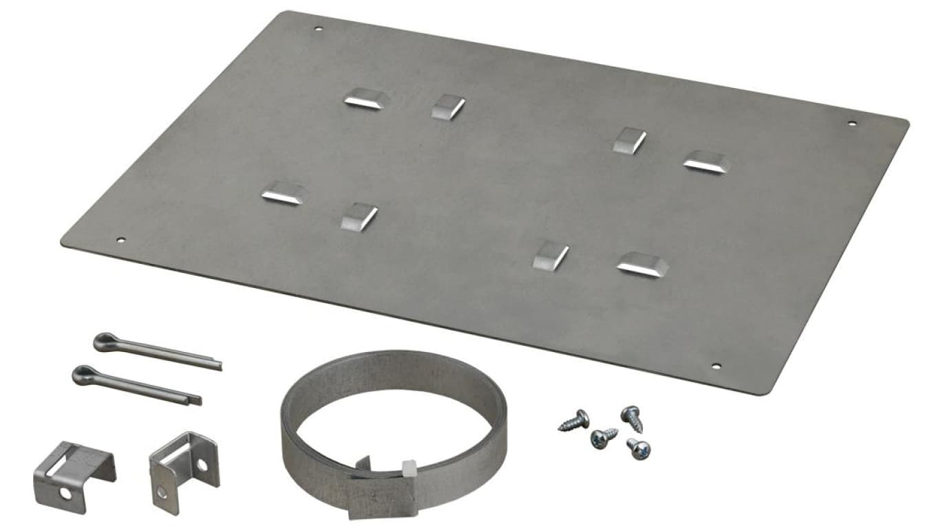 Opaska zaciskowa OZB4 z blachą montażową 300x220mm do montażu obudowy hermetycznej na słupach, masztach