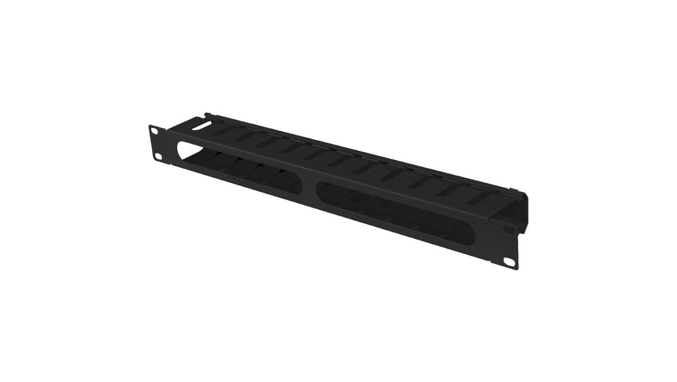 Organizator kabli RACK 19 1U grzebieniowy zamykany metalowy czarny z przepustami Lanberg