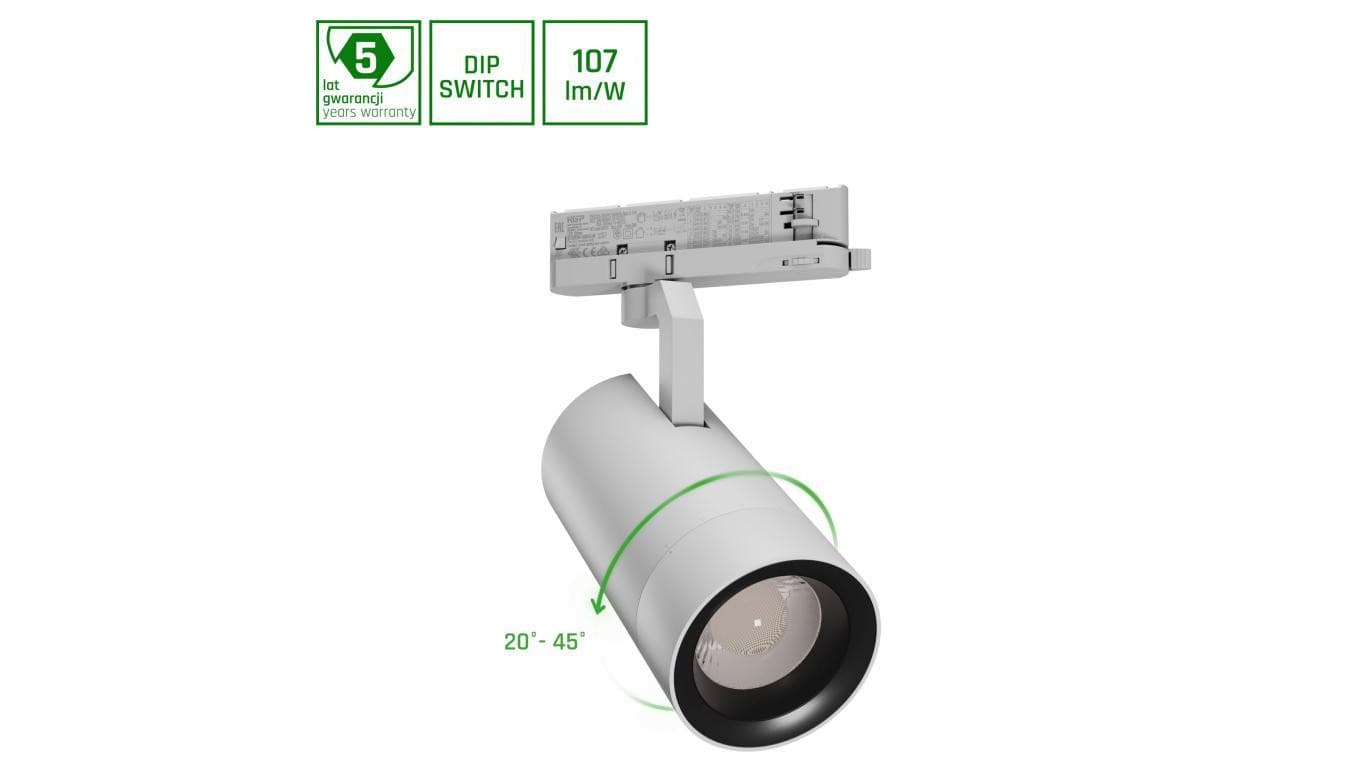 Projektor na szynoprzewód 3F PAVA 2 19-42W 4500lm 4000K 20-45st biały