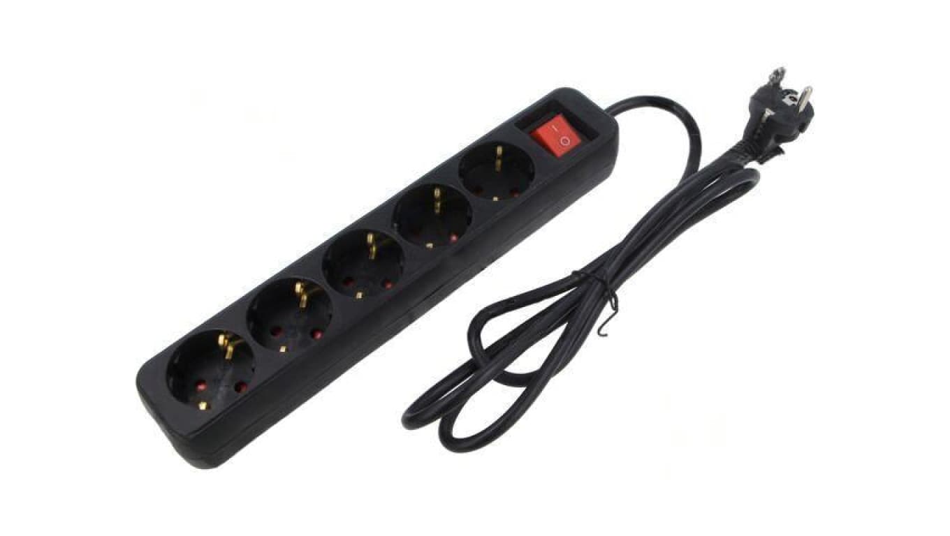 Przedłużacz sieciowy 3x1mm2 Schuko Gniazda: 5 guma czarny PS1-05F-0150-BK