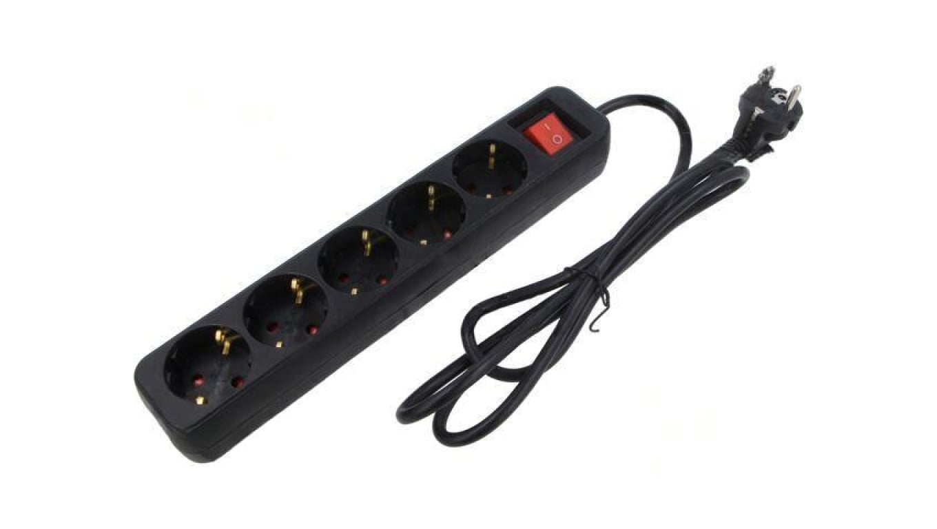 Przedłużacz sieciowy 3x1mm2 Schuko Gniazda: 5 guma czarny PS1-05F-0150-BK