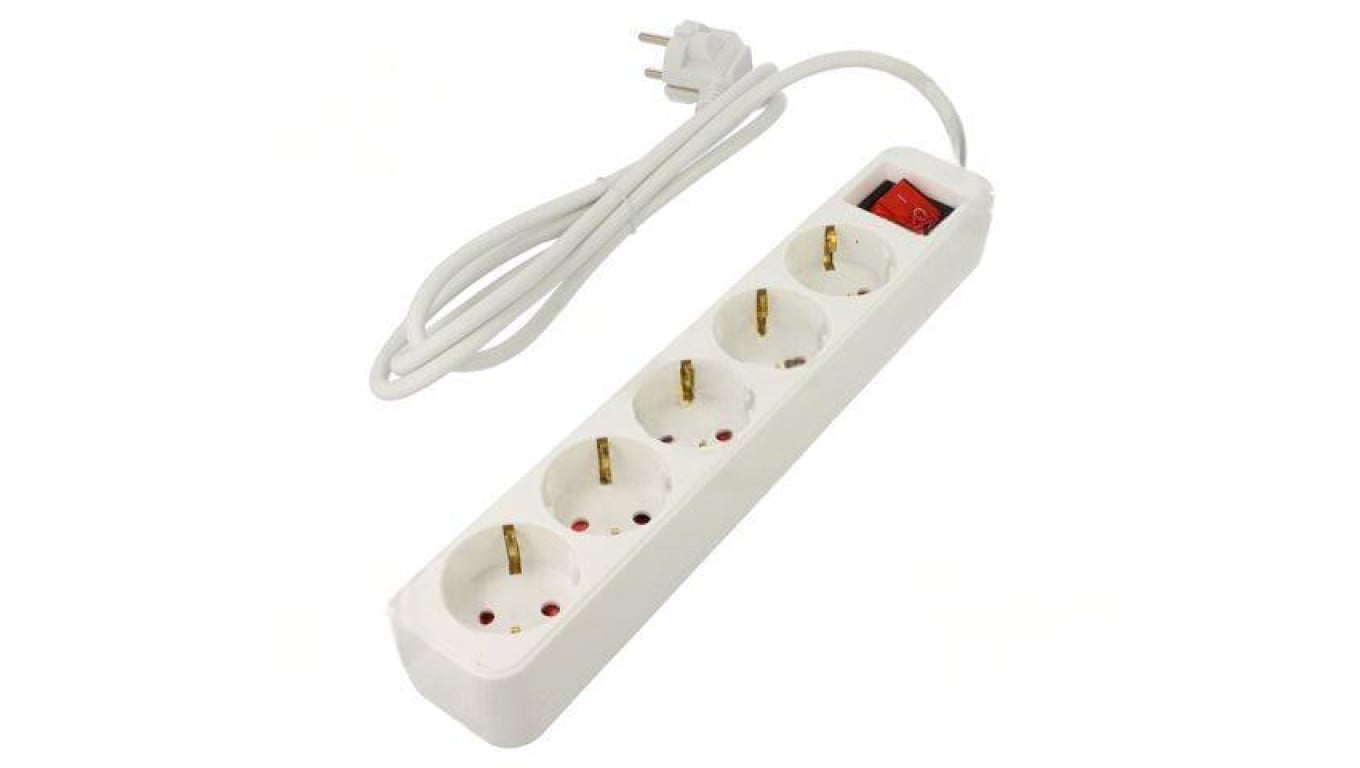 Przedłużacz sieciowy 3x1mm2 Schuko Gniazda: 5 guma biały 1,5m PS1-05F-0150-W
