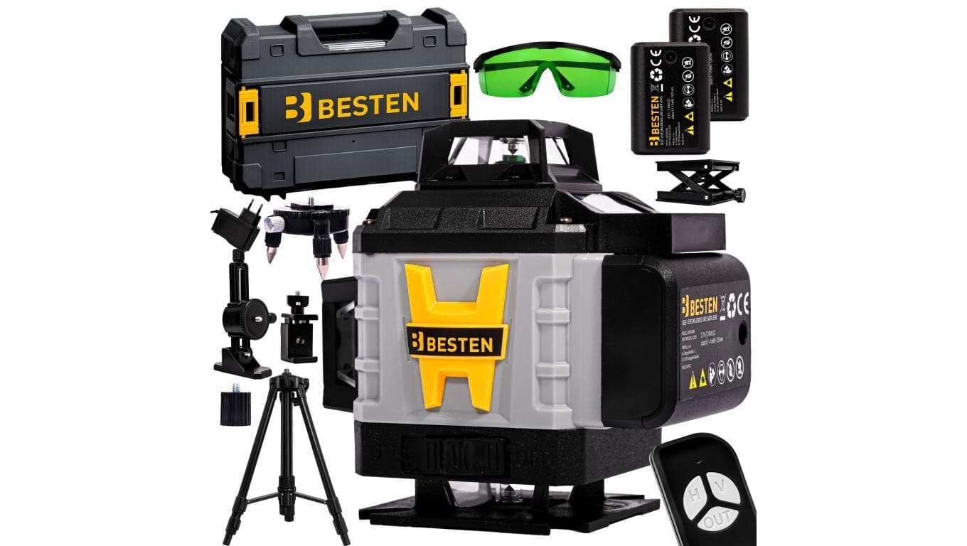 Poziomica laserowa BESTEN BE0002848 4D 16 linii zielony laser 532 nm statyw zestaw PRO 1 szt.