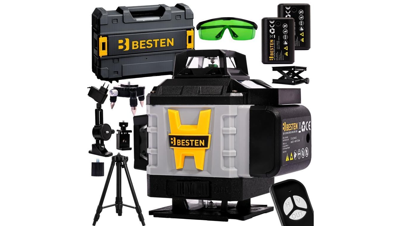 Poziomica laserowa BESTEN BE0002848 4D 16 linii zielony laser 532 nm statyw zestaw PRO 1 szt.