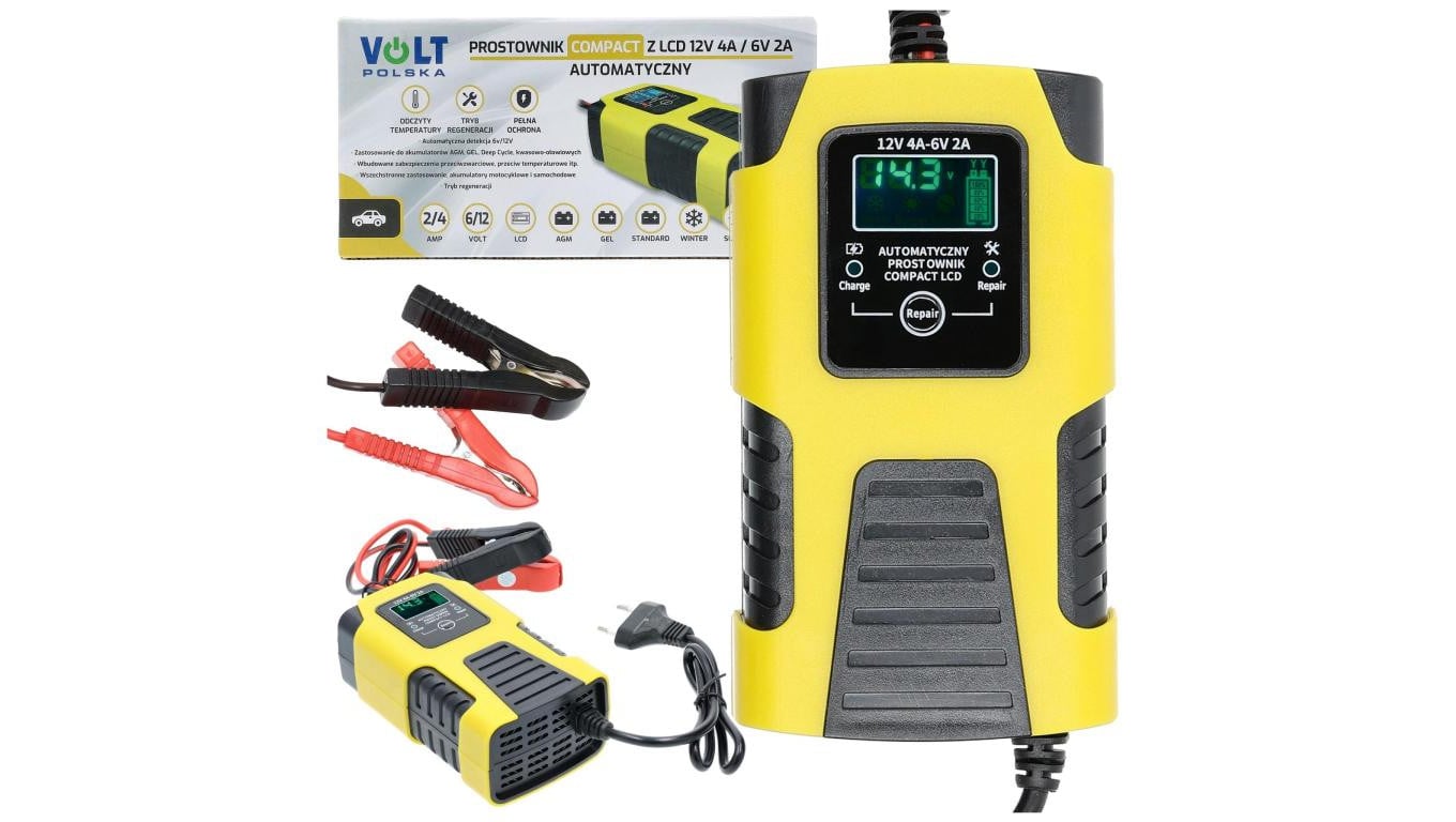 Prostownik automatyczny uniwersalny do akumulatorów Compact 6V 2A / 12V 4A LCD VOLT