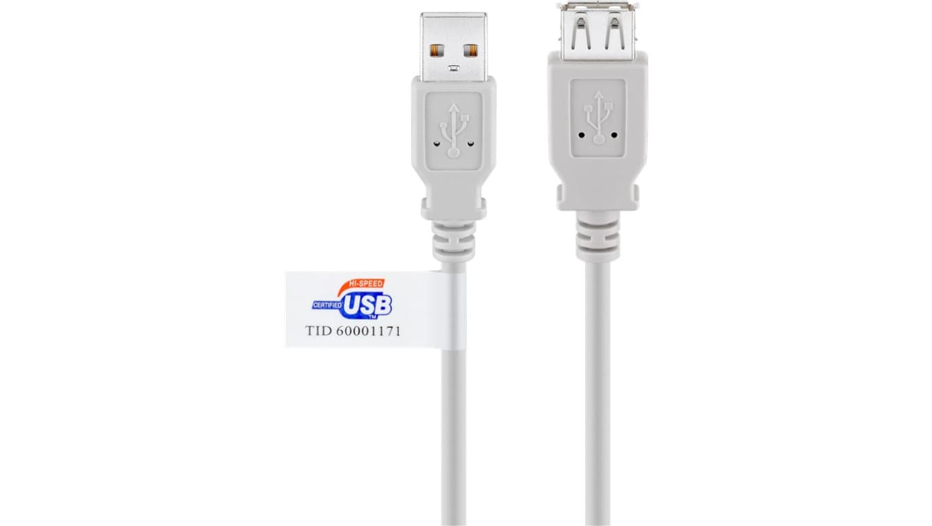Przedłużacz USB 2.0 Hi-Speed z certyfikatem USB, Szary - Długość kabla 3 m