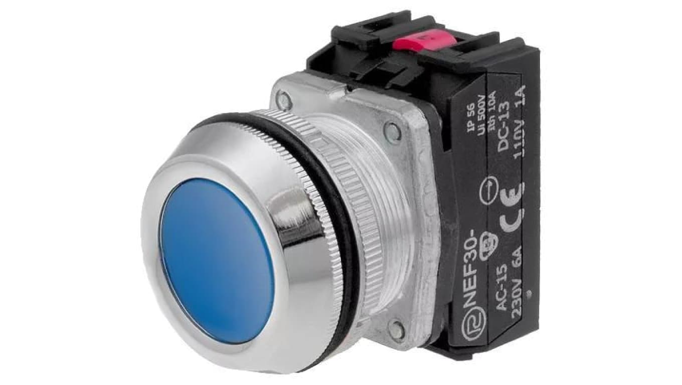 Przełącznik przyciskany, Ilość pozycji stabilnych: 1, NC + NO, niebieski, 30mm NEF30-KNXY