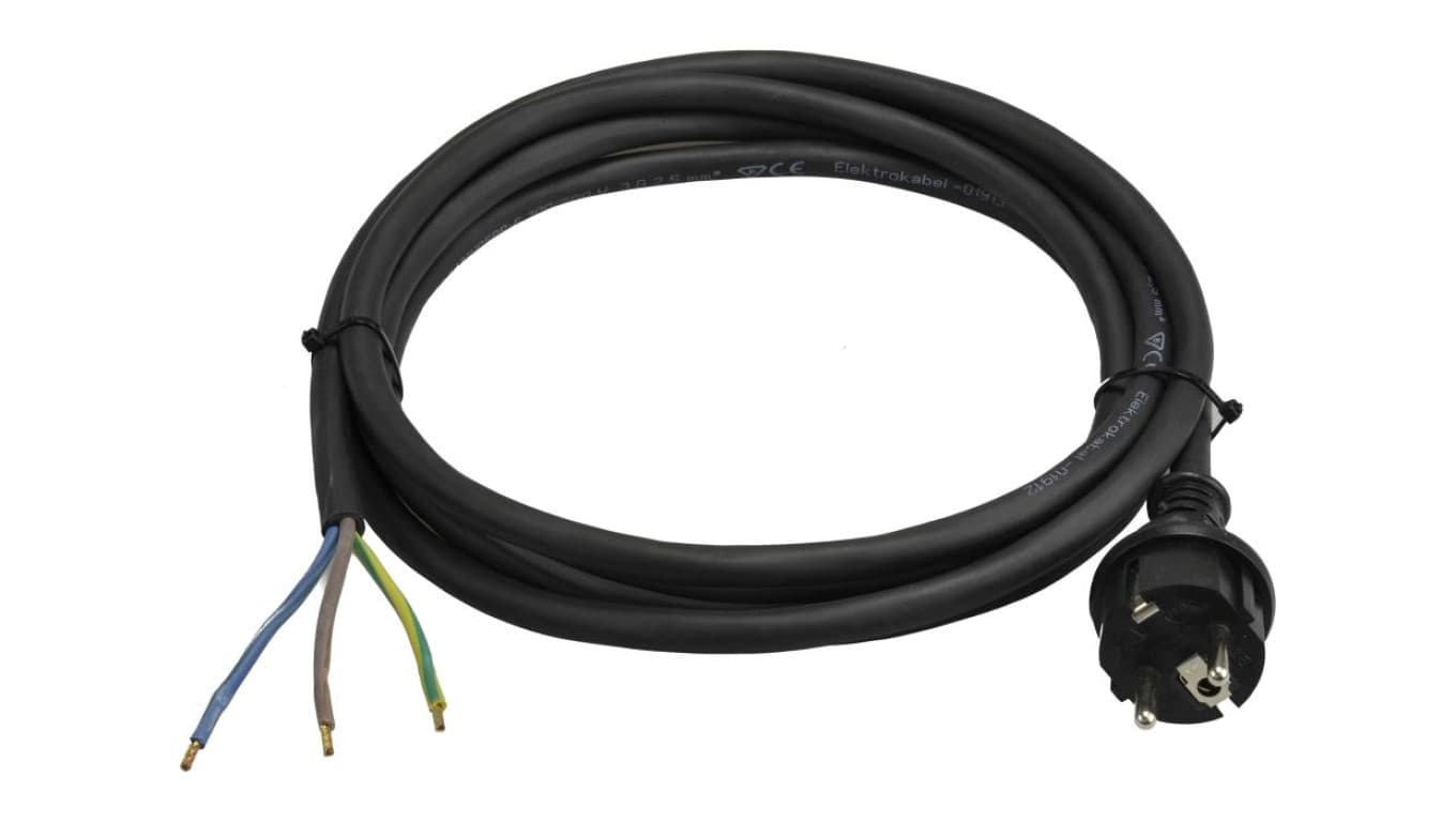 Przewód zasilający gumowy OW 3x2,5mm2 z wtyczką prostą 2P+Z Uni-Schuko czarny IP44 5m