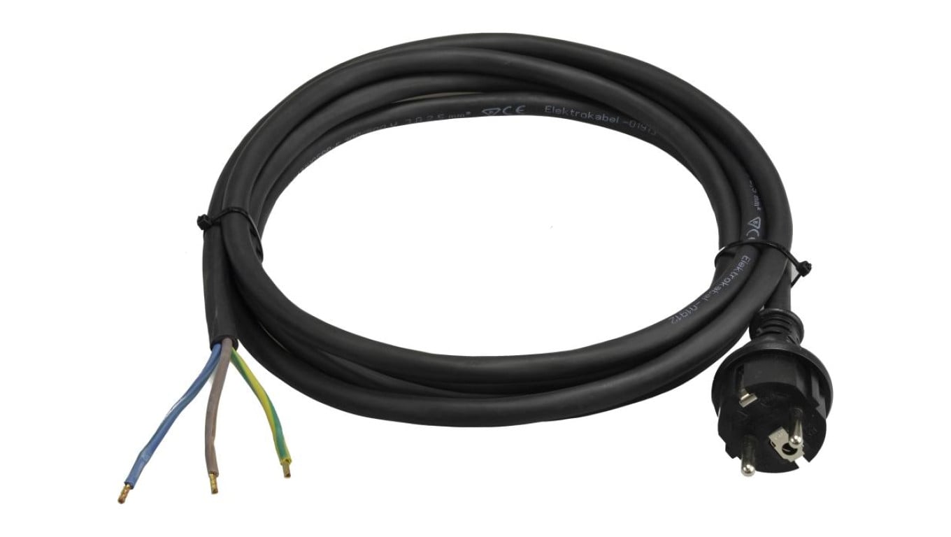 Przewód zasilający gumowy OW 3x2,5mm2 z wtyczką prostą 2P+Z Uni-Schuko czarny IP44 5m