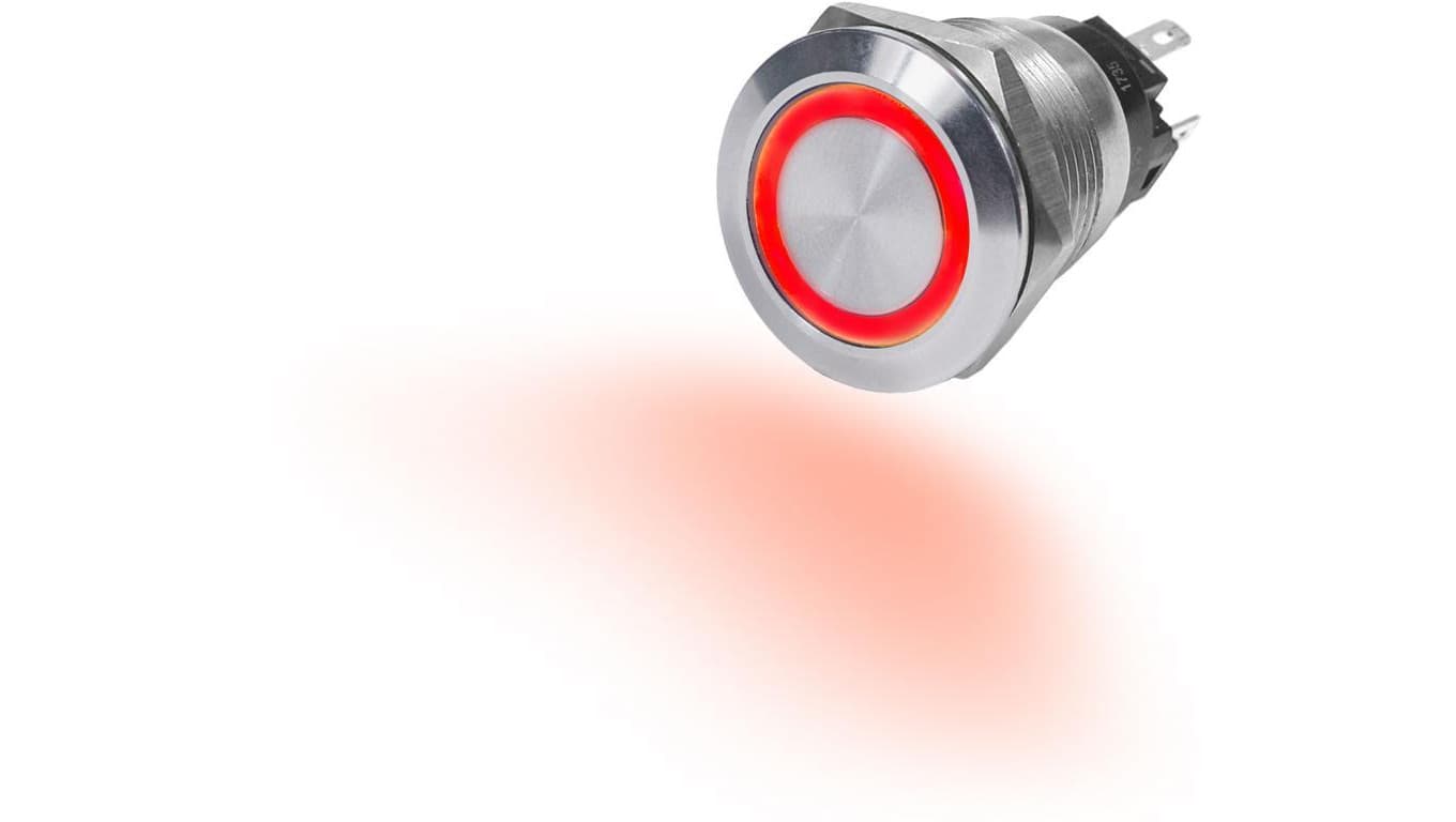 Przycisk podświetlany Blue Sea 12V LED Ring – OFF-(ON), chwilowy, 10A