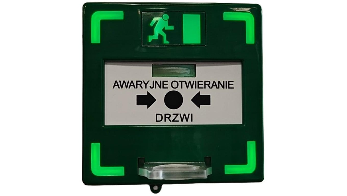 Przycisk wyjścia ewakuacyjnego z podświetleniem LED (zielony/czerwony) i sygnalizacją akustyczną (BUZZER) Fox GREEN-LED BUZZ