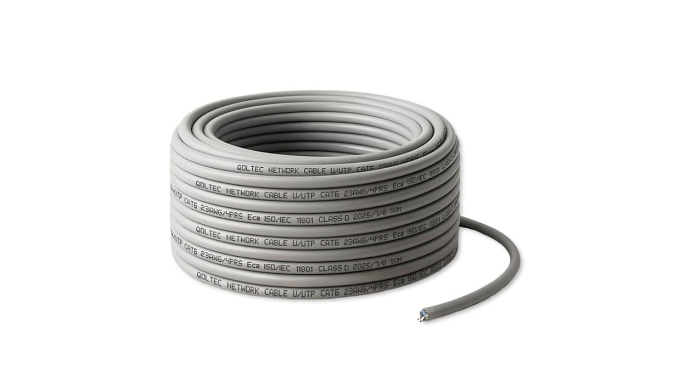 Qoltec Kabel Patchcord sieciowy skrętka UTP Miedziany Cu CAT6 High speed 1Gb/s LAN 50m szary