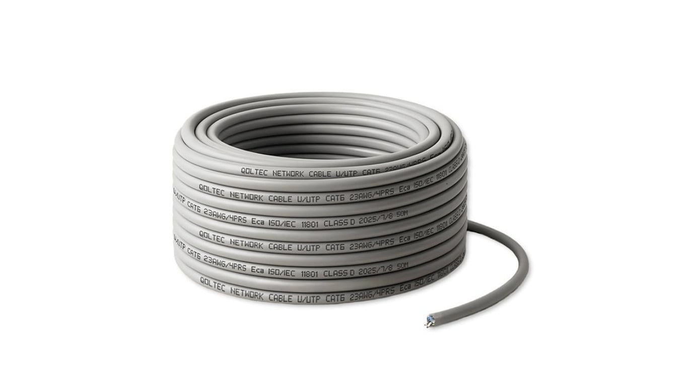 Qoltec Kabel Patchcord sieciowy skrętka UTP Miedziany Cu CAT6 High speed 1Gb/s LAN 50m szary