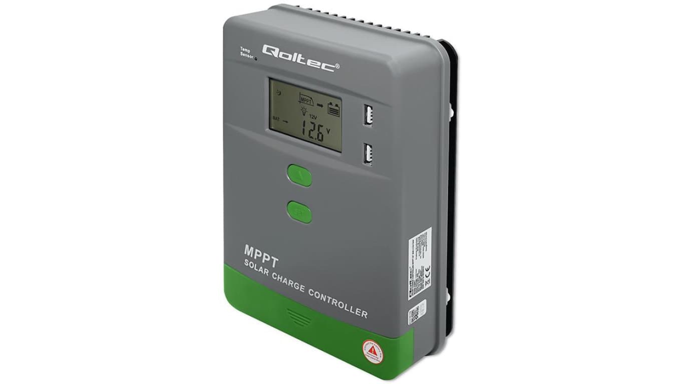 Qoltec Solarny regulator ładowania MPPT z czujnikiem temperatury 20A 12V / 24V LCD 2 x USB GEL LiFePO4