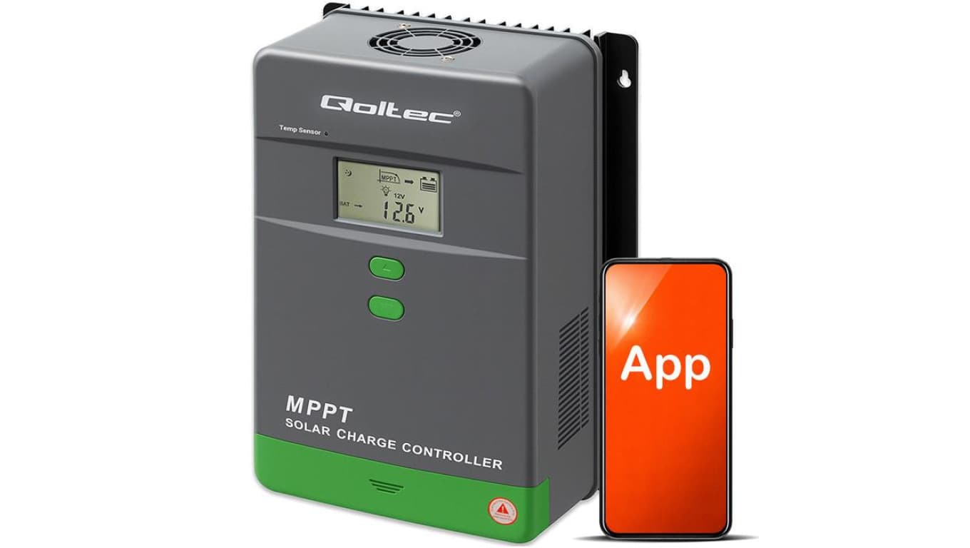 Qoltec Solarny regulator ładowania MPPT z czujnikiem temperatury 80A 12V / 24V / 36V / 48V LCD Bluetooth APP GEL LiFePO4