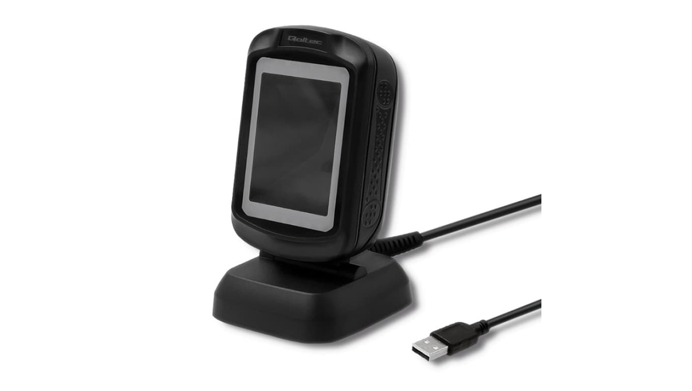 Qoltec Stacjonarny skaner czytnik kodów kreskowych i QR 1D 2D USB Szybki