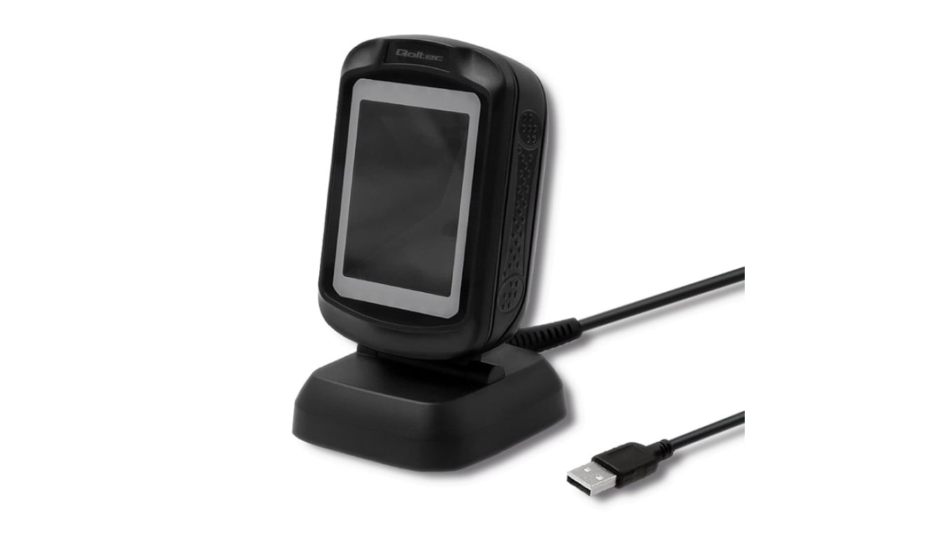 Qoltec Stacjonarny skaner czytnik kodów kreskowych i QR 1D 2D USB Szybki