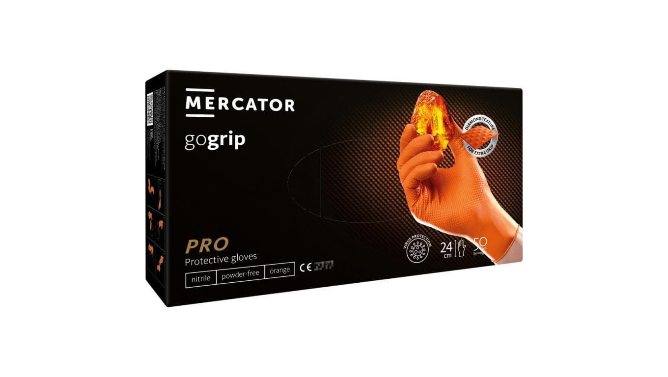 Rękawice robocze, ochronne nitrylowe rozmiar M pomarańczowy 50szt GoGrip Orange Mercator