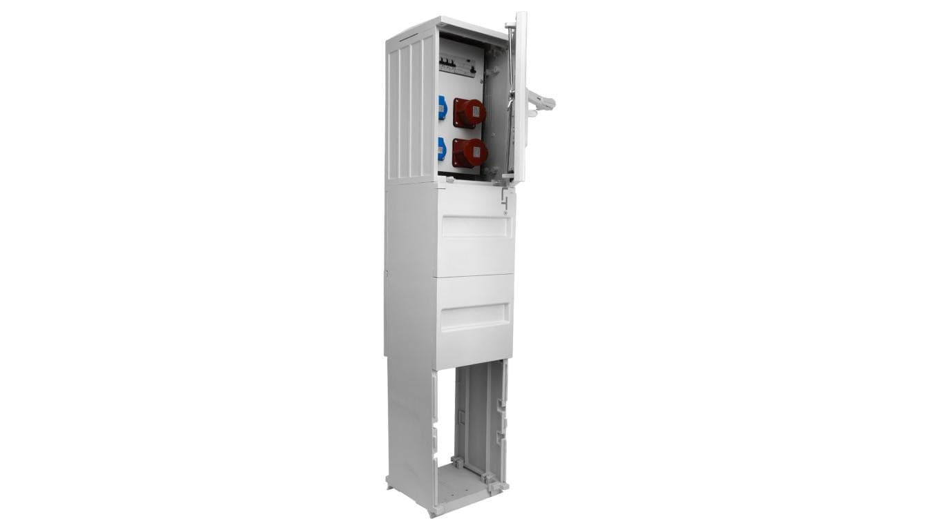Rozdzielnica na fundamencie 16A 32A CEE zabezpieczona 2x230V Schuko erbetka Doktorvolt DV-5572-D