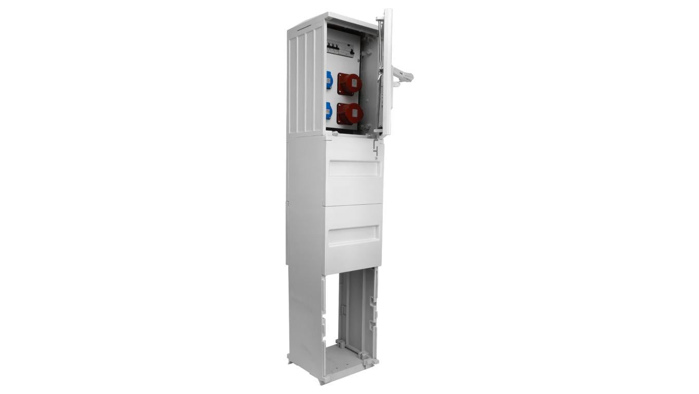 Rozdzielnica na fundamencie 16A 32A CEE zabezpieczona 2x230V Schuko erbetka Doktorvolt DV-5572-D