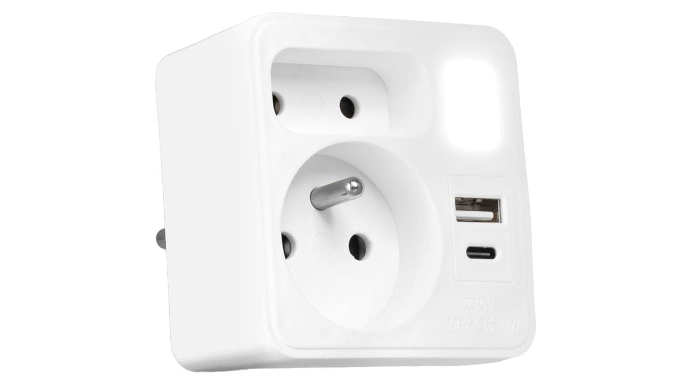Rozgałęźnik sieciowy 2 gniazda + USB-A + USB-C + lampka nocna VA0373 Vayox