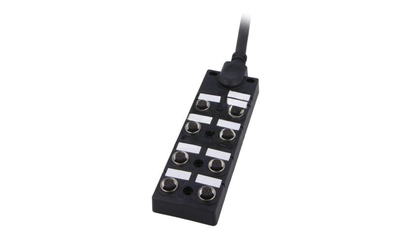 Rozgałęźnik, PIN: 5, wejście: 8 x M12 gniazdo żeńskie, na przewodzie 4m, 24V, 2A DB12-5A8CAB-DPS7B04