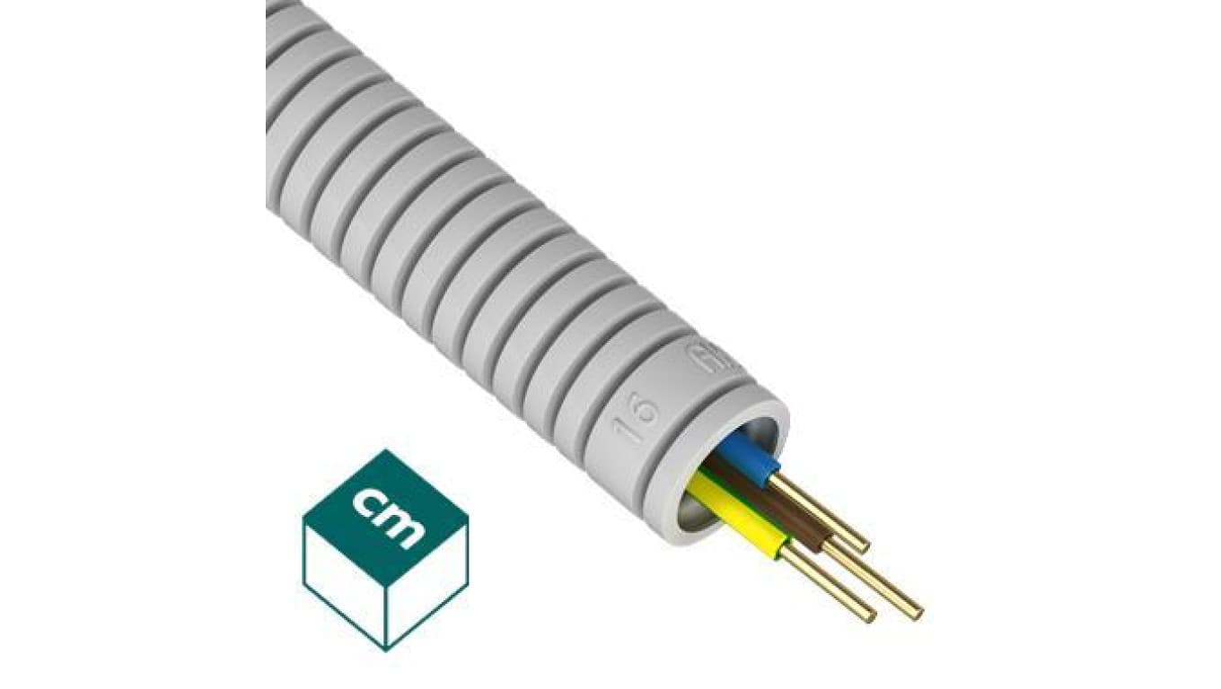 Rura karbowana RKGL 16-50 + przewód H07V-U 3×1.5 mm² szara peszel PVC-U fi 16/11 320 N RURAKS 50mb