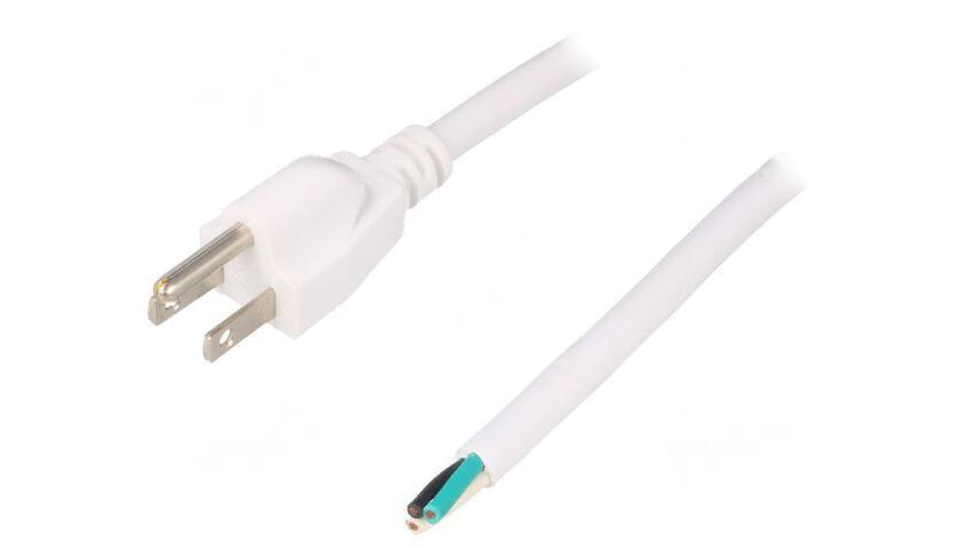 Kabel: 3x16AWG, NEMA 5-15 (B) wtyk, 3,5m, 13A LT-202 SJT 16/3 105C WHT 3.5M