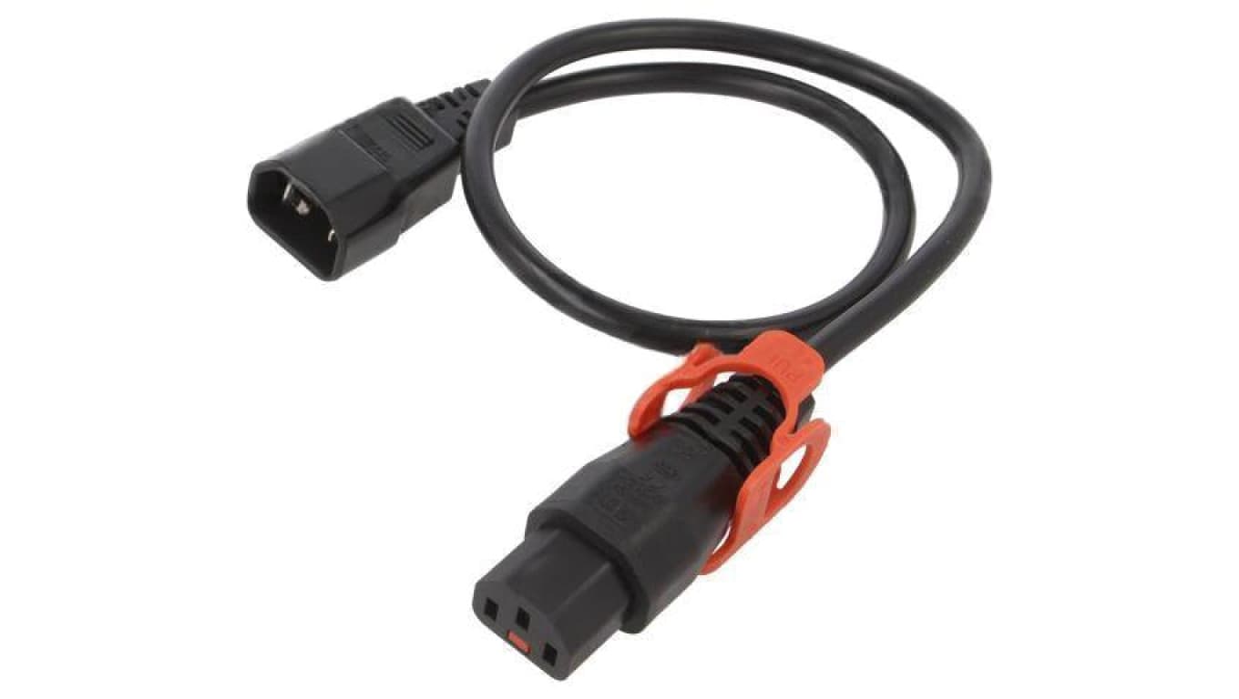 Kabel IEC C13 żeński, IEC C14 męski 0,5m z blokadą IEC LOCK+ IL13P-C14-H05-3100-050