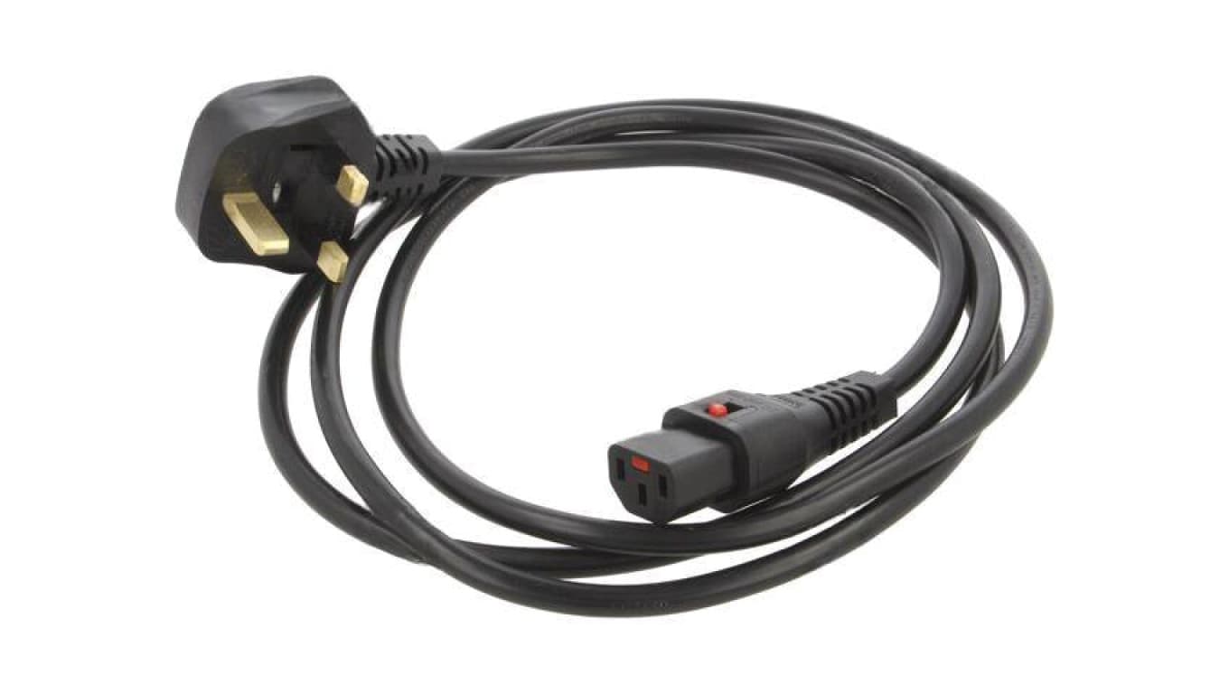 Kabel BS 1363 (G) wtyk, IEC C13 żeński 4m z blokadą IEC LOCK IL13-UK1-H05-3100-400