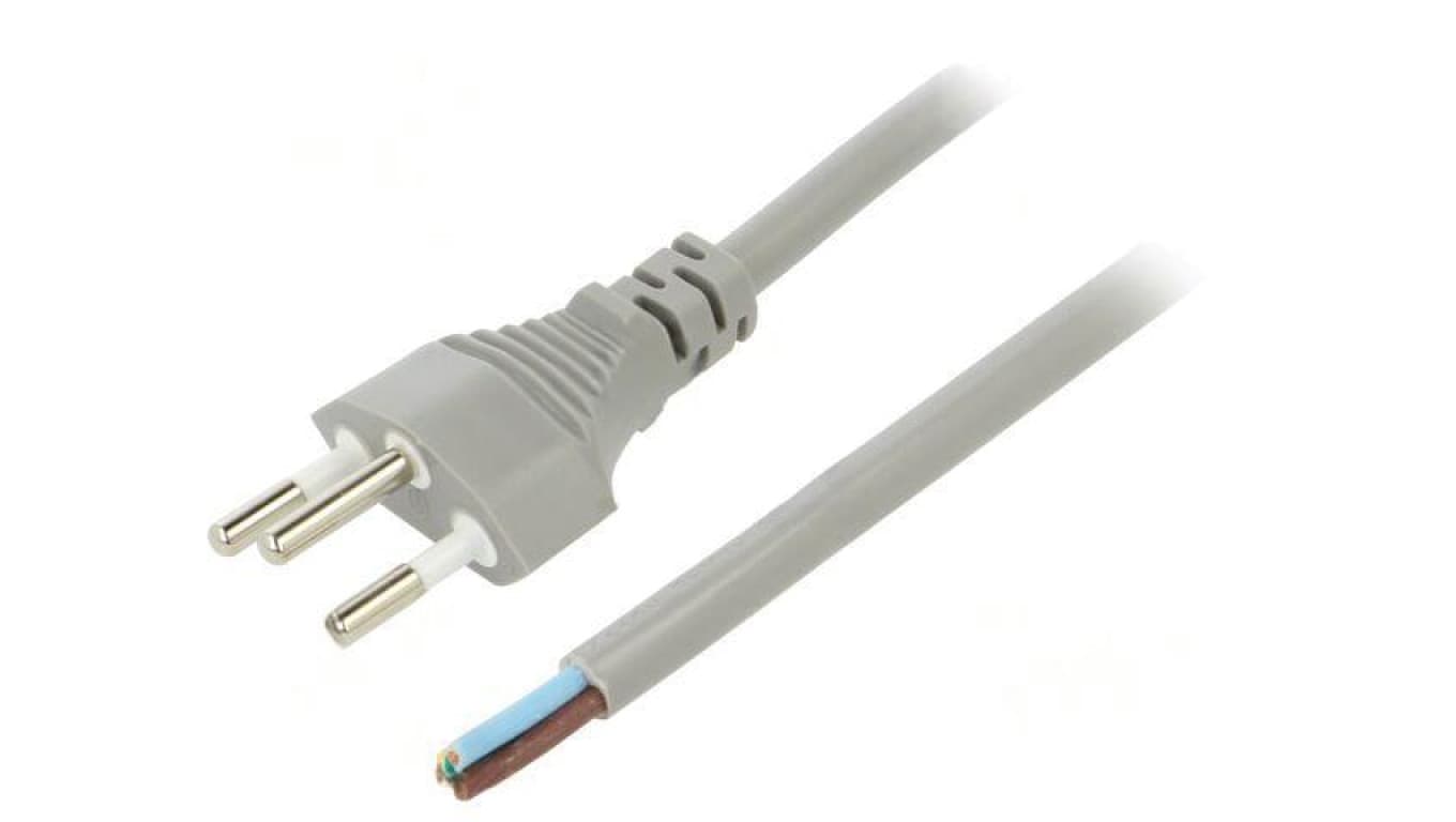Kabel: 3x1mm2, przewody,SEV-1011 (J) wtyk, 3m, 10A LT-313 H05VV-F 3X1.0 GRY 3M END CUT