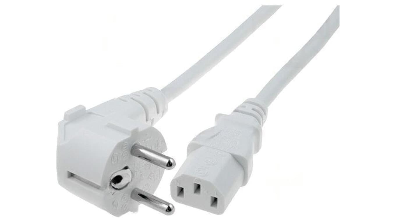 Kabel: 3x1mm2, CEE 7/7 (E/F) wtyk kątowy,IEC C13 żeński LT322+501 H05VV-F 3X1.0 10.0M WHT