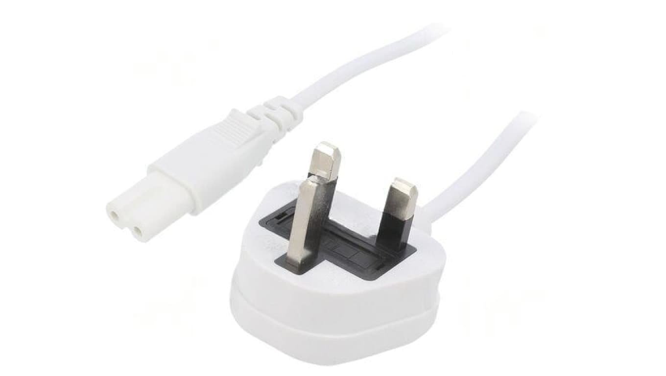 Kabel: 2x0,75mm2, BS 1363 (G) wtyk,IEC C7 żeński, 1,8m, 3A LT-318(3A)+503 2X0.75 WHT 1.8M