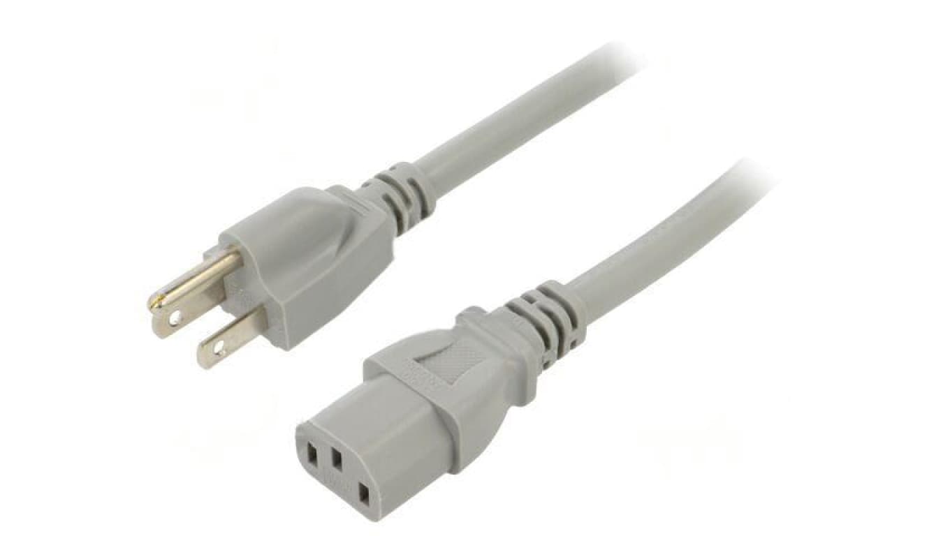 Kabel: 3x14AWG, IEC C13 żeński,NEMA 5-15 (B) wtyk, 1m LT-501+202 SJT 14/3 1M GRY
