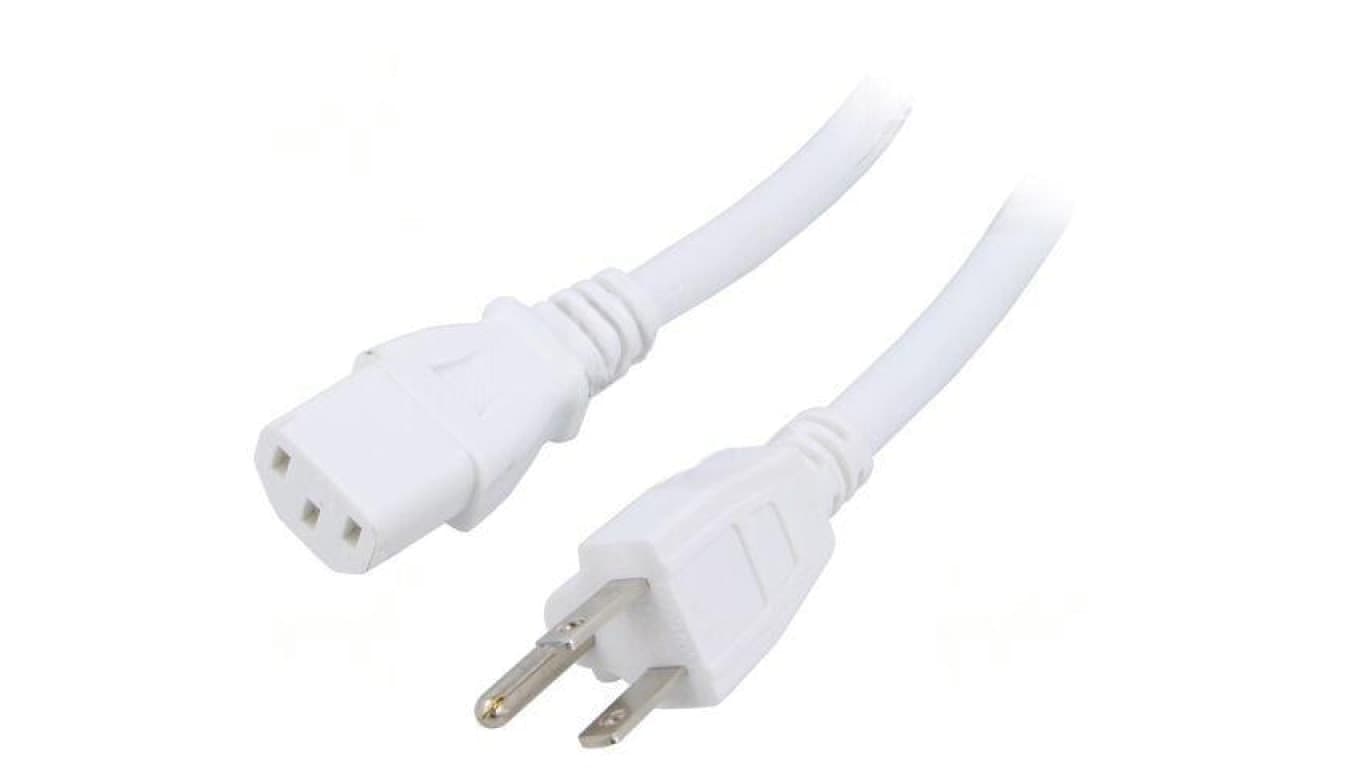 Kabel: 3x14AWG, IEC C13 żeński,NEMA 5-15 (B) wtyk, 1m LT-501+202 SJT 14/3 1M WHT