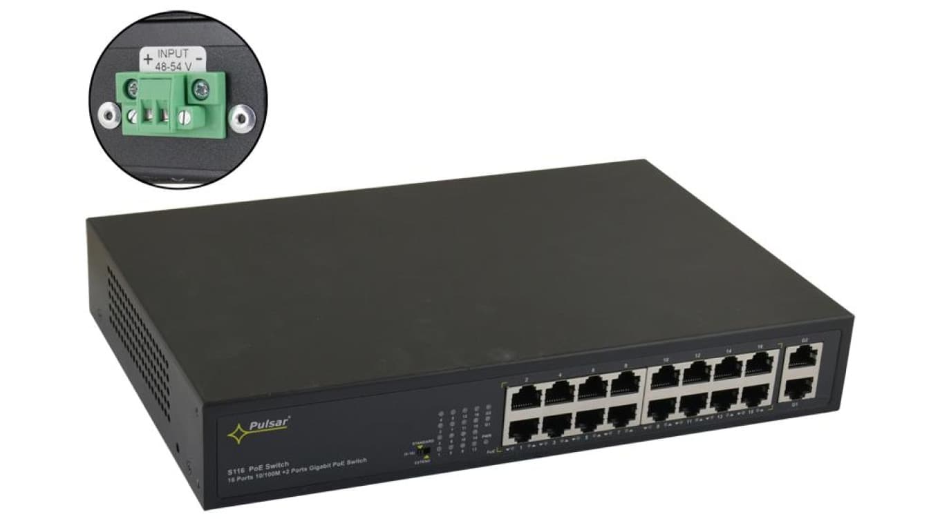 Switch PoE 16-portowy S116WP bez zasilacza do 16 kamer IP
