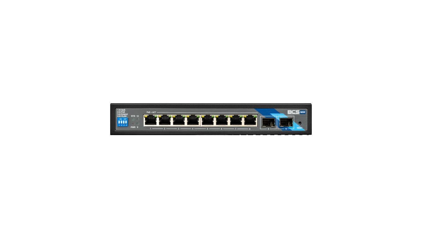Switch PoE 8-portowy 1Gbps + 2xSFP BCS-B-SP08G-2SFP