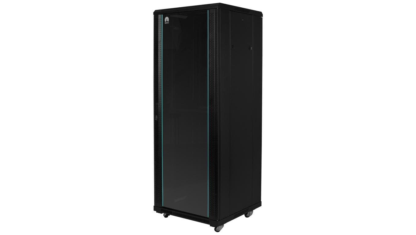 Szafa stojąca RACK 19 42U 600x800mm drzwi szklane czarna (złożona) NEKU FLR GREEN + wyposażenie