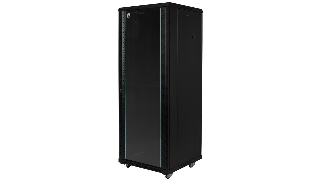 Szafa stojąca RACK 19 42U 600x800mm drzwi szklane czarna (złożona) NEKU FLR GREEN + wyposażenie