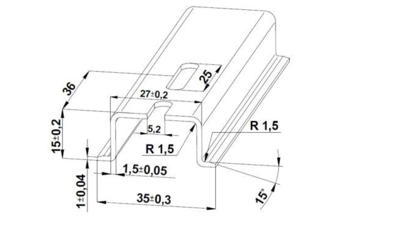 Szyna TS 35x15 ocynk (perforowana 5,2x25mm) - 1000 mm (za szt.)