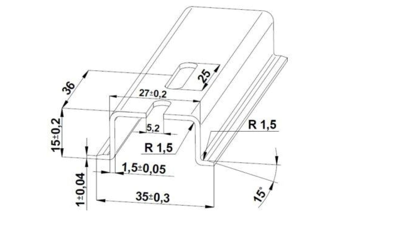 Szyna TS 35x15 ocynk (perforowana 5,2x25mm) - 1000 mm (za szt.)