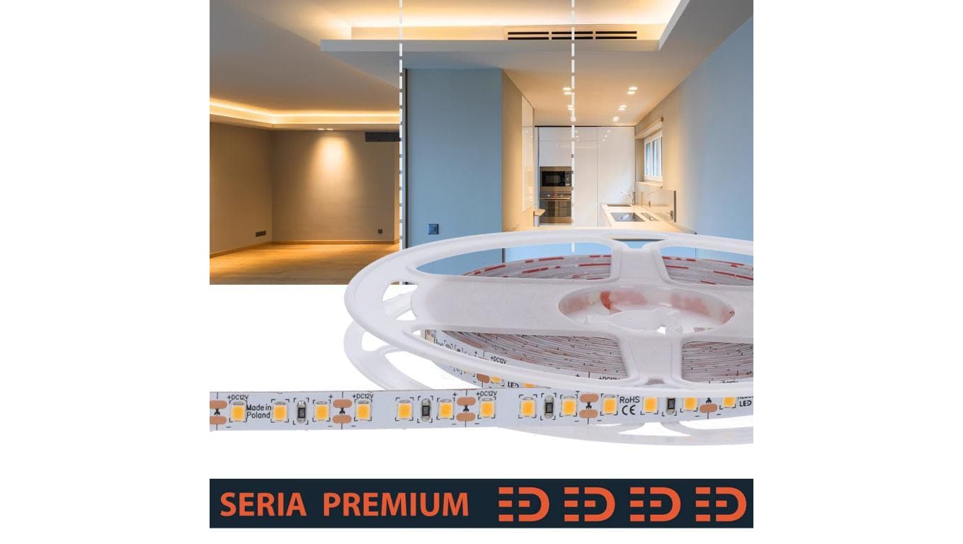 Taśma LED PL Premium CRI90 Ciepła biała 2700K 12V 120 LED/m 1000lm/m SMD2835 Rolka 5m 5 lat gwarancji