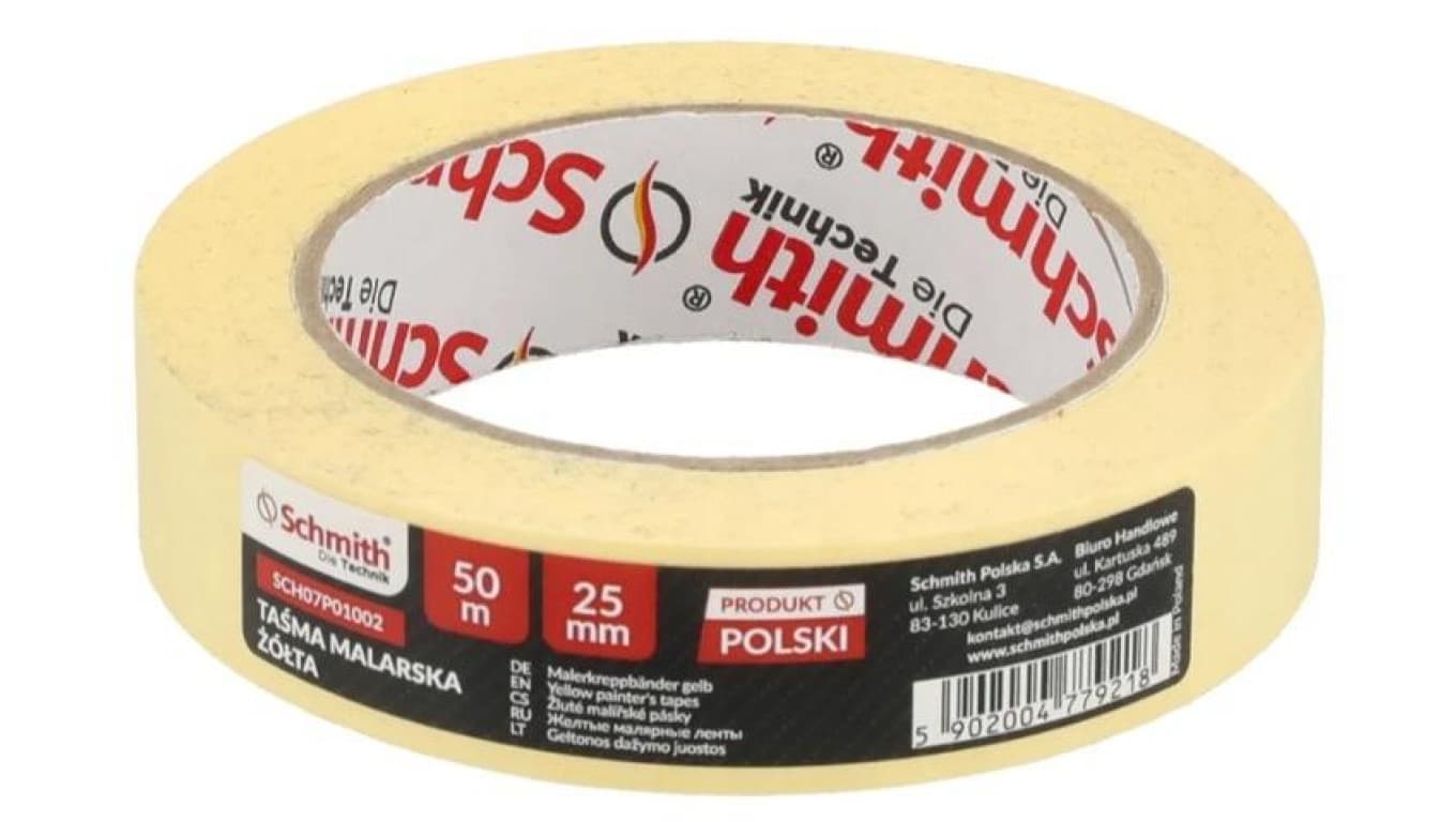 Taśma malarska żółta 25mm 50m papierowa ochronna Schmith