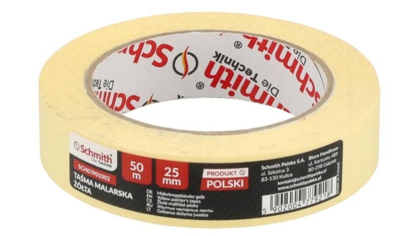 Taśma malarska żółta 25mm 50m papierowa ochronna Schmith